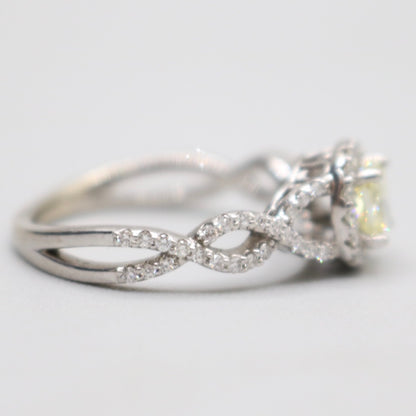 14K White Gold Radiant Cut Fancy Yellow Engagement Ring Set (Size 7 & 1/4 and Size 8) (No Shipping)