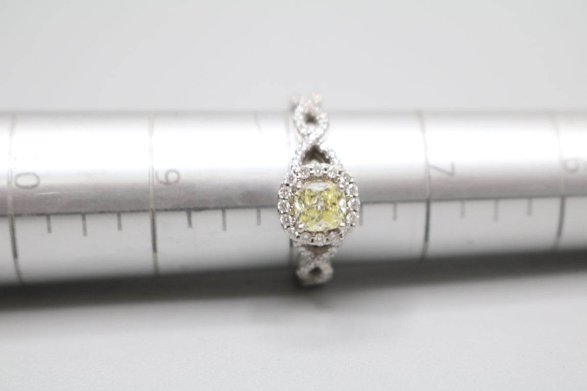 14K White Gold Radiant Cut Fancy Yellow Engagement Ring Set (Size 7 & 1/4 and Size 8) (No Shipping)