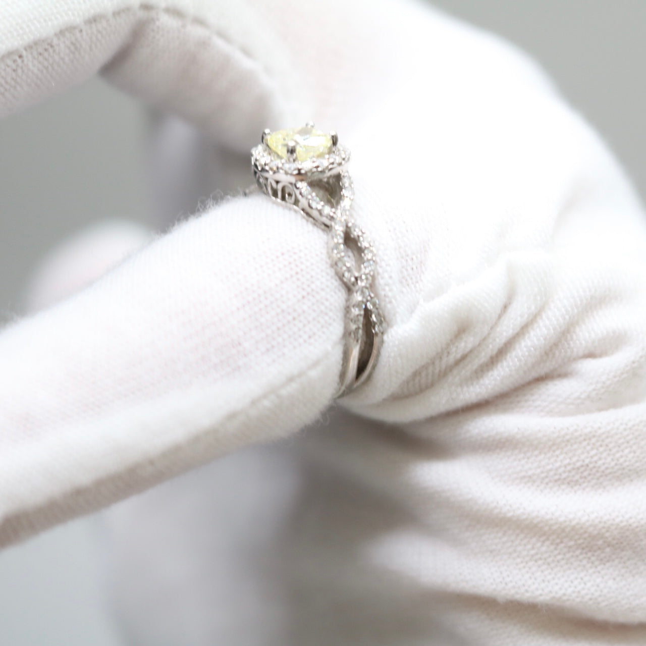 14K White Gold Radiant Cut Fancy Yellow Engagement Ring Set (Size 7 & 1/4 and Size 8) (No Shipping)