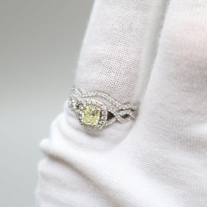 14K White Gold Radiant Cut Fancy Yellow Engagement Ring Set (Size 7 & 1/4 and Size 8) (No Shipping)
