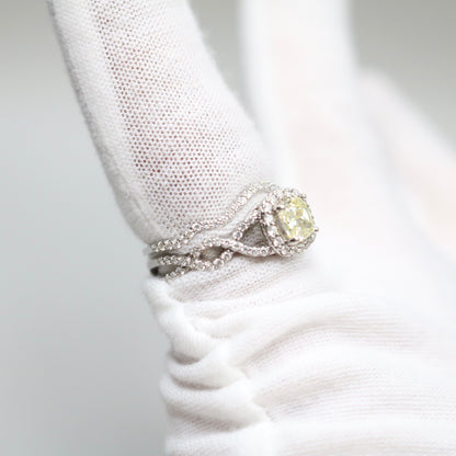 14K White Gold Radiant Cut Fancy Yellow Engagement Ring Set (Size 7 & 1/4 and Size 8) (No Shipping)