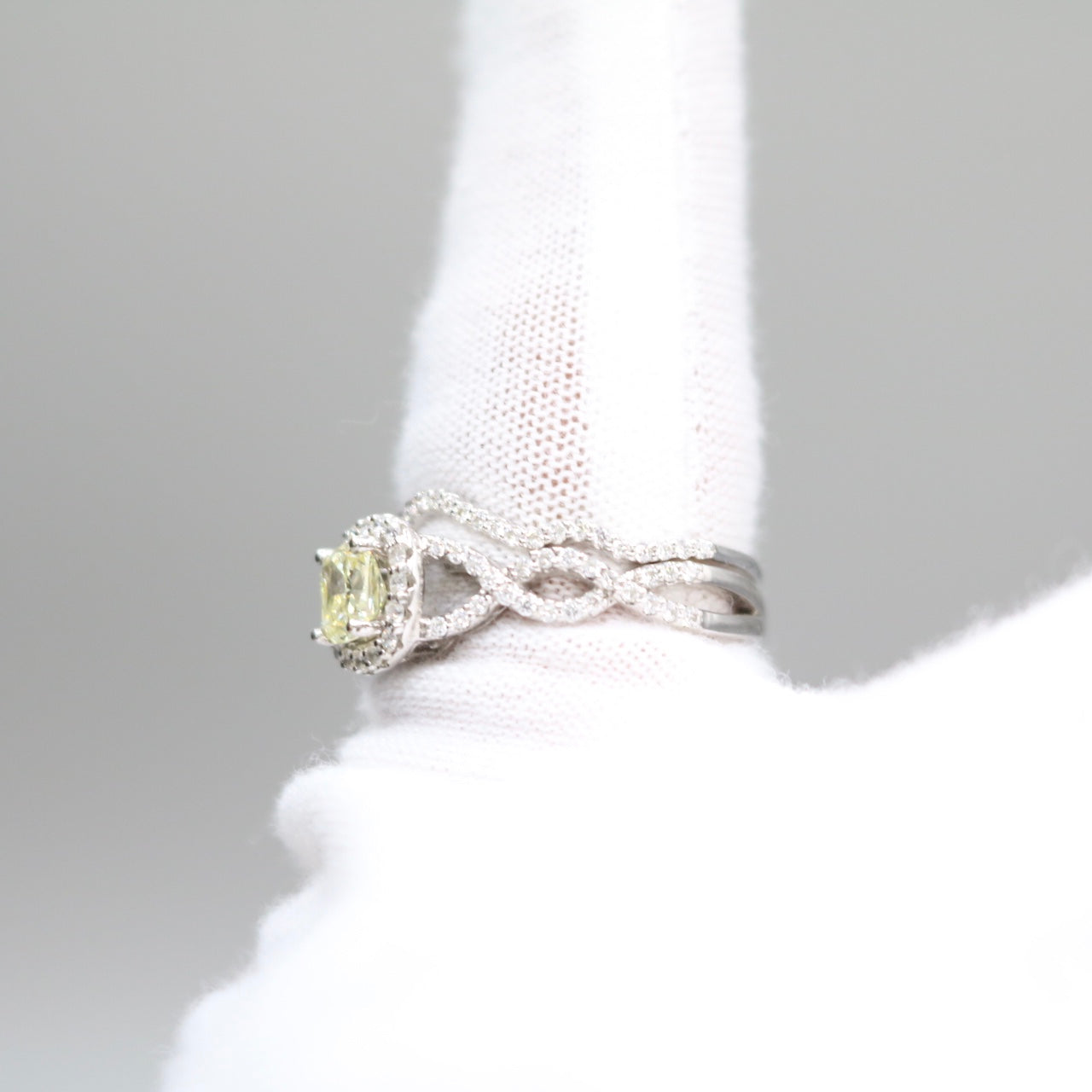 14K White Gold Radiant Cut Fancy Yellow Engagement Ring Set (Size 7 & 1/4 and Size 8) (No Shipping)