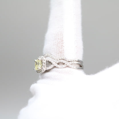 14K White Gold Radiant Cut Fancy Yellow Engagement Ring Set (Size 7 & 1/4 and Size 8) (No Shipping)