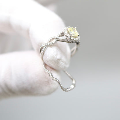14K White Gold Radiant Cut Fancy Yellow Engagement Ring Set (Size 7 & 1/4 and Size 8) (No Shipping)
