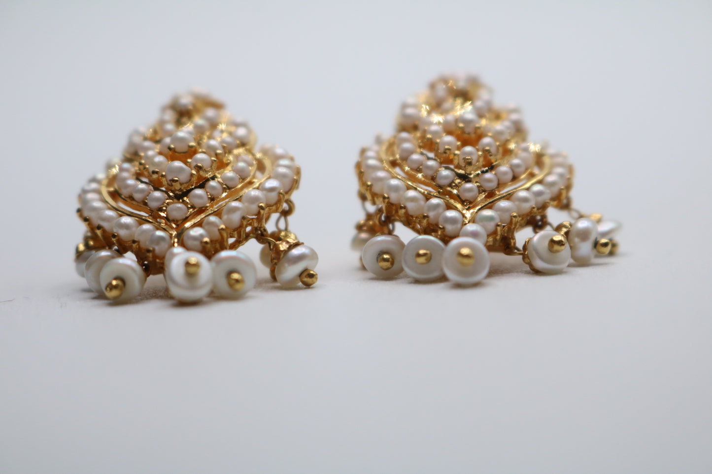 22K Yellow Gold Ethnic Pearl Earrings (Store Pick-Up Only)