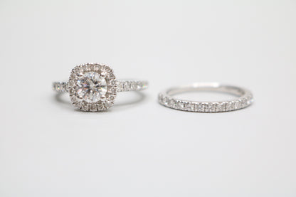 Radiant 14K White Gold Halo Wedding Set Ring, Size 4 & 1/2 (1.85 CTW)