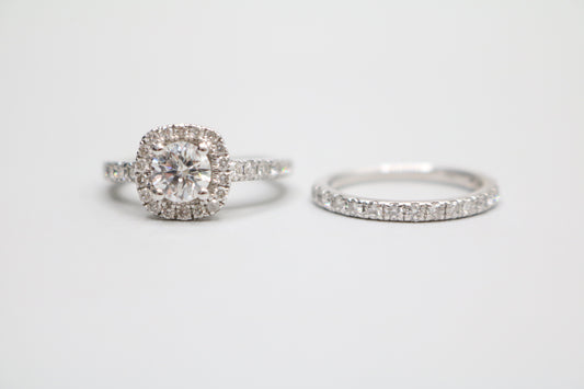 Radiant 14K White Gold Halo Wedding Set Ring, Size 4 & 1/2 (1.85 CTW)