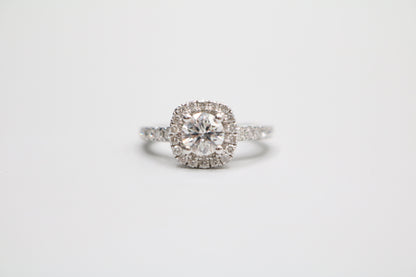 Radiant 14K White Gold Halo Wedding Set Ring, Size 4 & 1/2 (1.85 CTW)