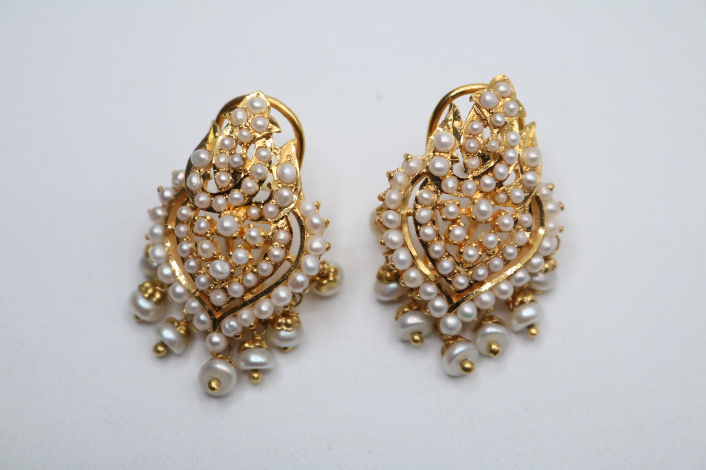 22K Yellow Gold Ethnic Pearl Earrings (Store Pick-Up Only)