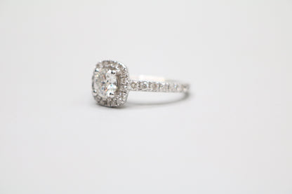 Radiant 14K White Gold Halo Wedding Set Ring, Size 4 & 1/2 (1.85 CTW)