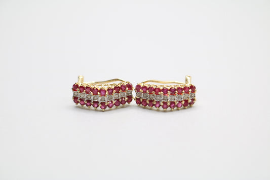 14K Yellow Gold Diamond & Ruby Lever Earrings (0.18 CTW)