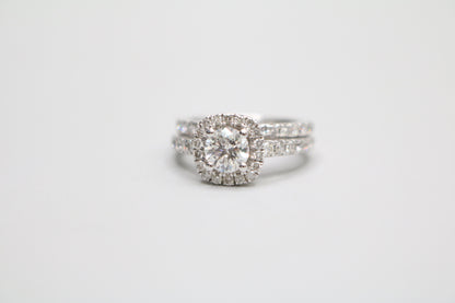 Radiant 14K White Gold Halo Wedding Set Ring, Size 4 & 1/2 (1.85 CTW)