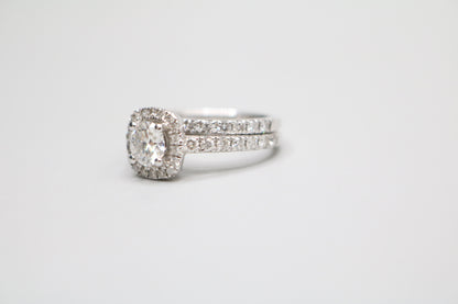 Radiant 14K White Gold Halo Wedding Set Ring, Size 4 & 1/2 (1.85 CTW)