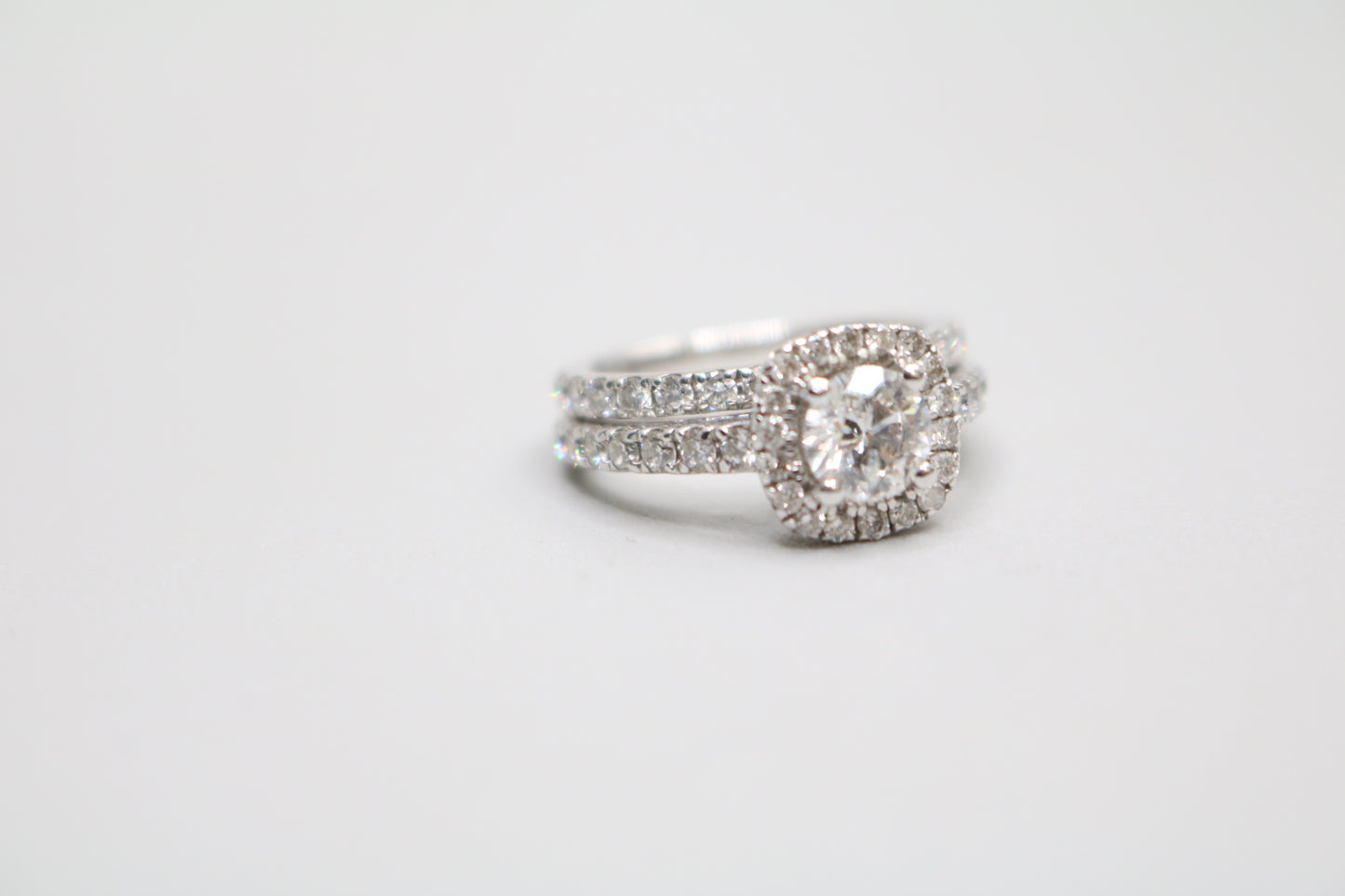 Radiant 14K White Gold Halo Wedding Set Ring, Size 4 & 1/2 (1.85 CTW)