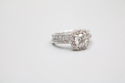 Radiant 14K White Gold Halo Wedding Set Ring, Size 4 & 1/2 (1.85 CTW)