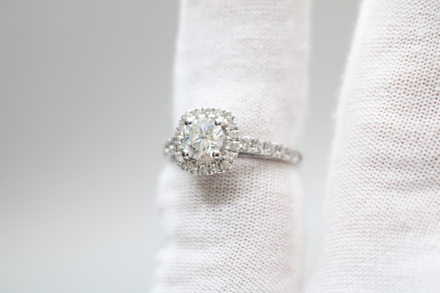 Radiant 14K White Gold Halo Wedding Set Ring, Size 4 & 1/2 (1.85 CTW)