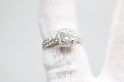 Radiant 14K White Gold Halo Wedding Set Ring, Size 4 & 1/2 (1.85 CTW)