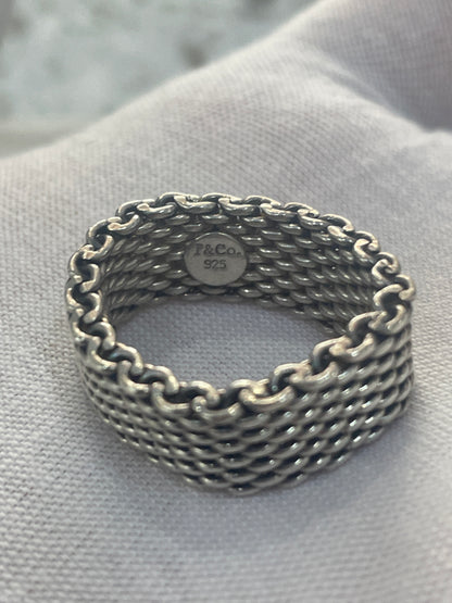 Tiffany & Co. Sterling Silver Somerset Mesh Ring (Size 9 & 1/2)