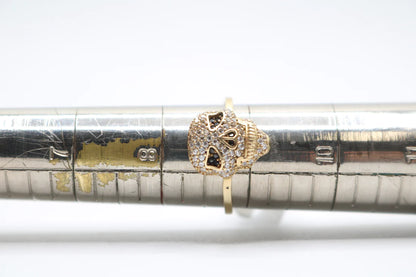14k Yellow Gold Skull Ring w/Clear and Black Stones (Size 8 3/4)