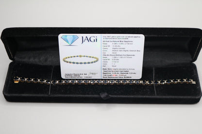18K Yellow Gold Oval Cut Natural Sapphire and Diamond Tennis-Style Bracelet (Length 7.5 Inches) (Local Pick-Up Only)