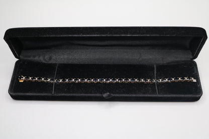 18K Yellow Gold Oval Cut Natural Sapphire and Diamond Tennis-Style Bracelet (Length 7.5 Inches) (Local Pick-Up Only)