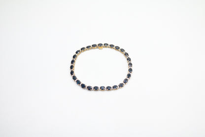 18K Yellow Gold Oval Cut Natural Sapphire and Diamond Tennis-Style Bracelet (Length 7.5 Inches) (Local Pick-Up Only)