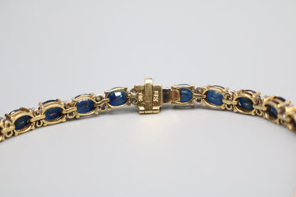 18K Yellow Gold Oval Cut Natural Sapphire and Diamond Tennis-Style Bracelet (Length 7.5 Inches) (Local Pick-Up Only)