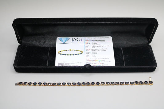 18K Yellow Gold Oval Cut Natural Sapphire and Diamond Tennis-Style Bracelet (Length 7.5 Inches) (Local Pick-Up Only))