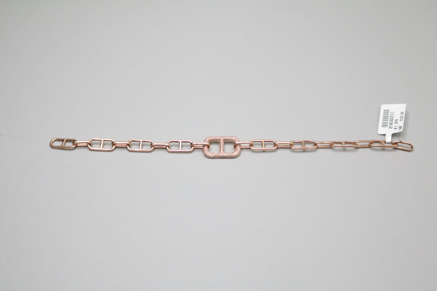 14K Rose Gold Paper Clip Link Bracelet with Diamonds (7 Inches)