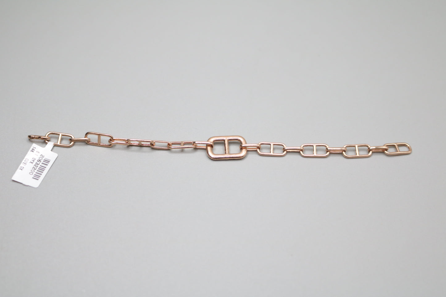 14K Rose Gold Paper Clip Link Bracelet with Diamonds (7 Inches)