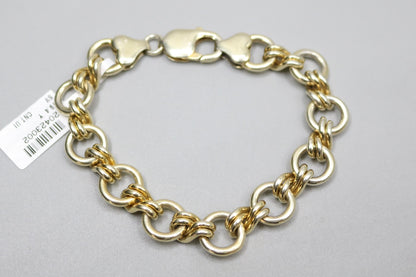 925 Silver Double Circle Link Gold Plated Bracelet (Size 7 1/2")