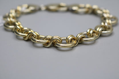 925 Silver Double Circle Link Gold Plated Bracelet (Size 7 1/2")