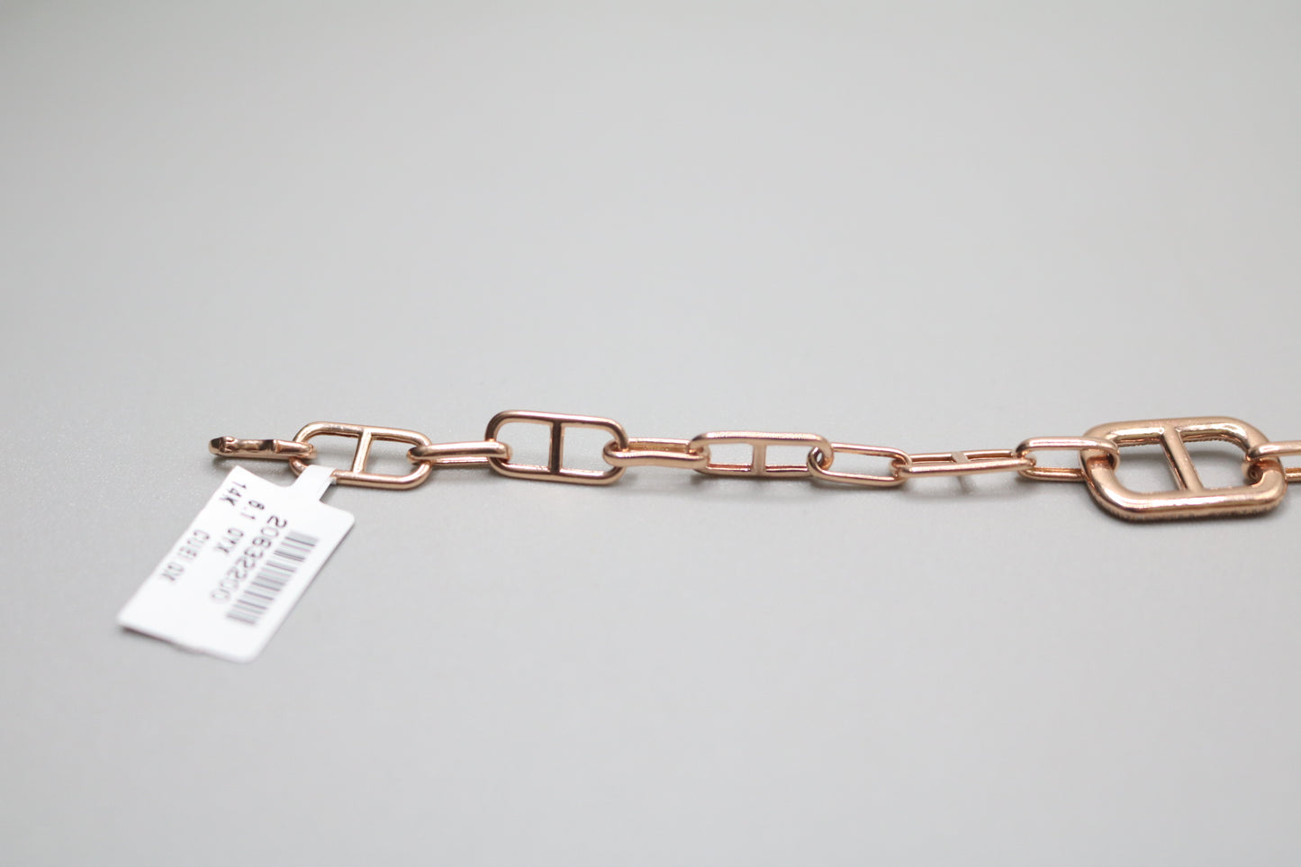 14K Rose Gold Paper Clip Link Bracelet with Diamonds (7 Inches)