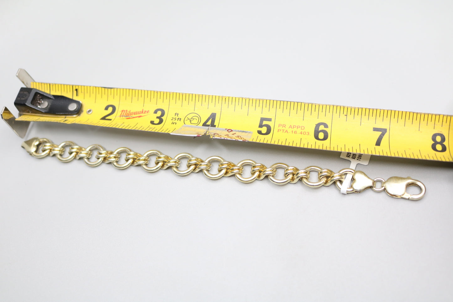 925 Silver Double Circle Link Gold Plated Bracelet (Size 7 1/2")