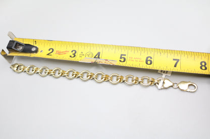 925 Silver Double Circle Link Gold Plated Bracelet (Size 7 1/2")