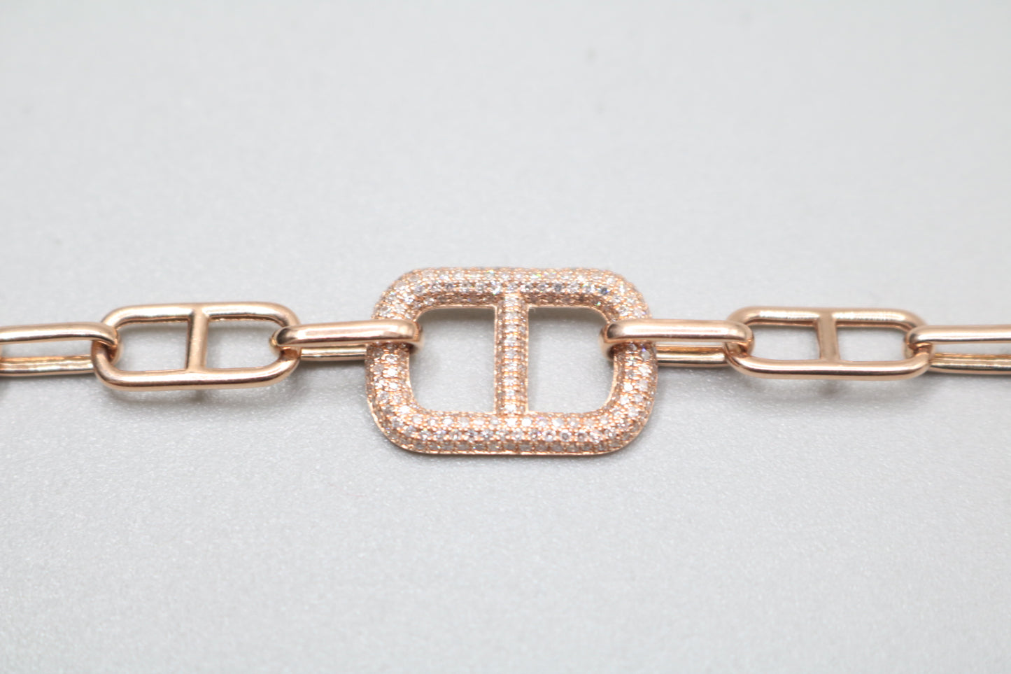 14K Rose Gold Paper Clip Link Bracelet with Diamonds (7 Inches)