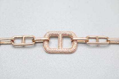 14K Rose Gold Paper Clip Link Bracelet with Diamonds (7 Inches)