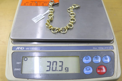 925 Silver Double Circle Link Gold Plated Bracelet (Size 7 1/2")