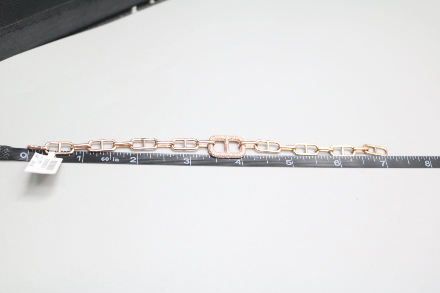14K Rose Gold Paper Clip Link Bracelet with Diamonds (7 Inches)