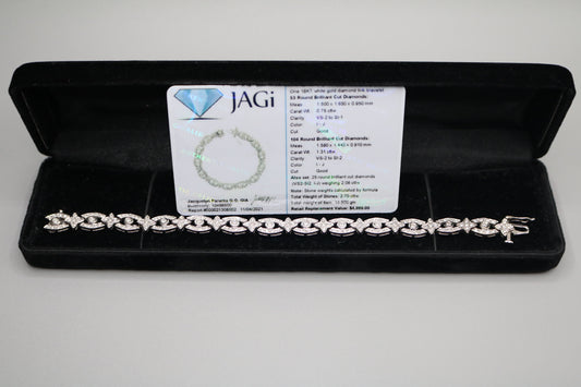 18K White Gold Diamond Link Bracelet (2.70 CTW) (Local Pick-Up Only)
