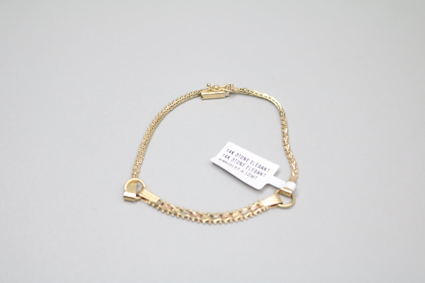 14K 3 Tone Gold Fancy Link Bracelet (7.5 Inches)