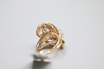 14K Yellow Gold Marquise and Round Diamond Swirl Ring (Size 6 1/4)
