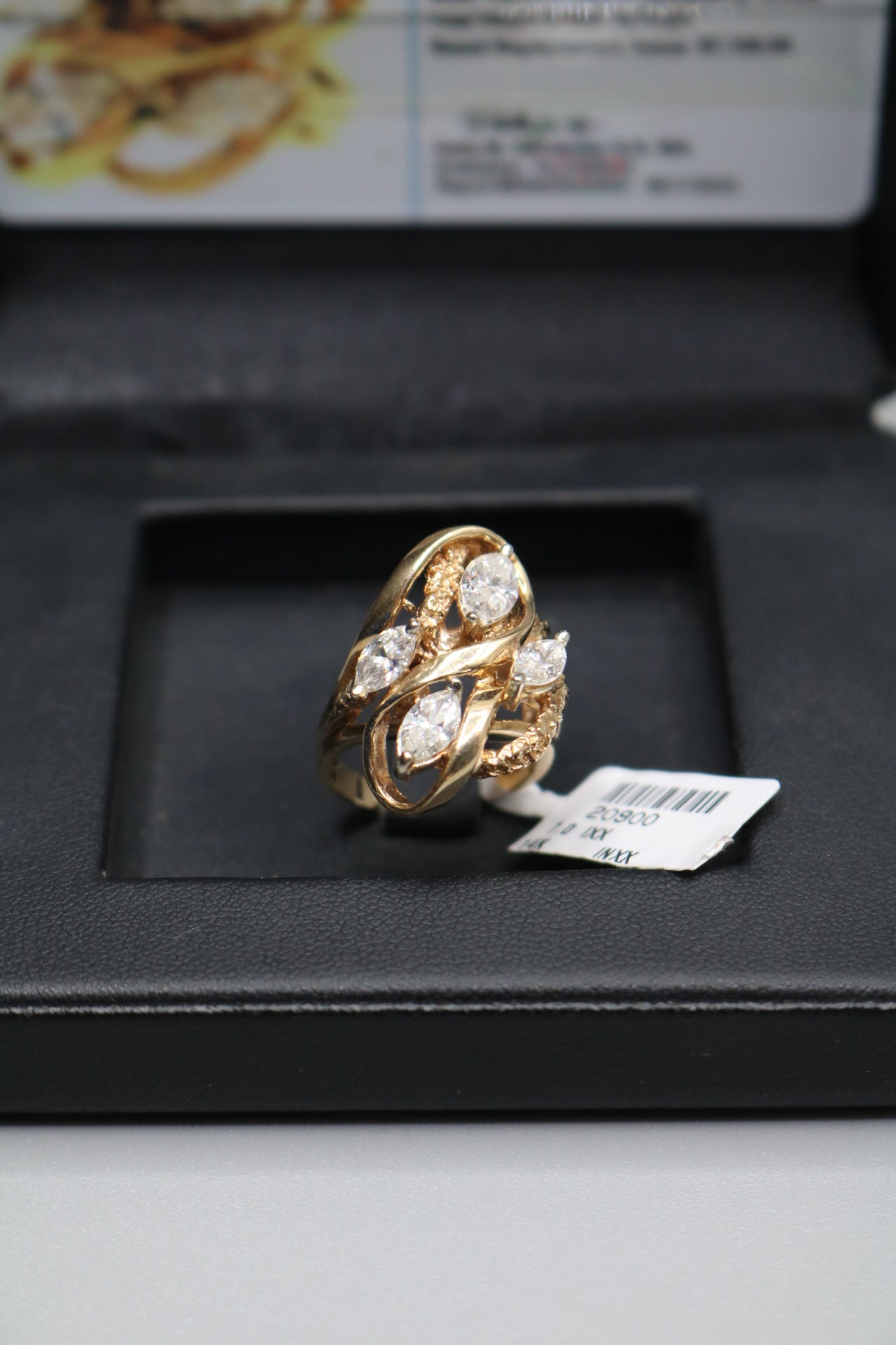 14K Yellow Gold Marquise and Round Diamond Swirl Ring (Size 6 1/4)