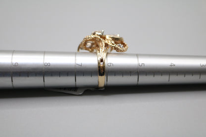 14K Yellow Gold Marquise and Round Diamond Swirl Ring (Size 6 1/4)