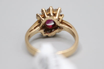 10K Yellow Gold Diamond Halo Ring with center Ruby (Size 5)