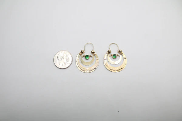 14K Yellow Gold Fancy Earrings with Green Stone (5.7 Grams)
