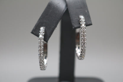 10K White Gold Diamond Hoop Pair Earrings (0.91CTW)