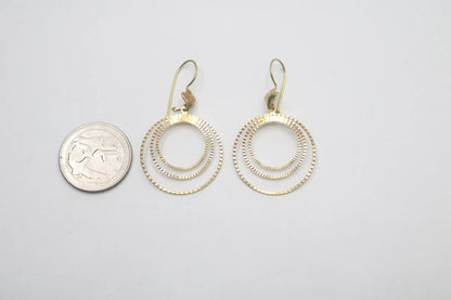 14K Yellow Gold Fancy Pair Triple Circle Earrings (3.3 Grams)