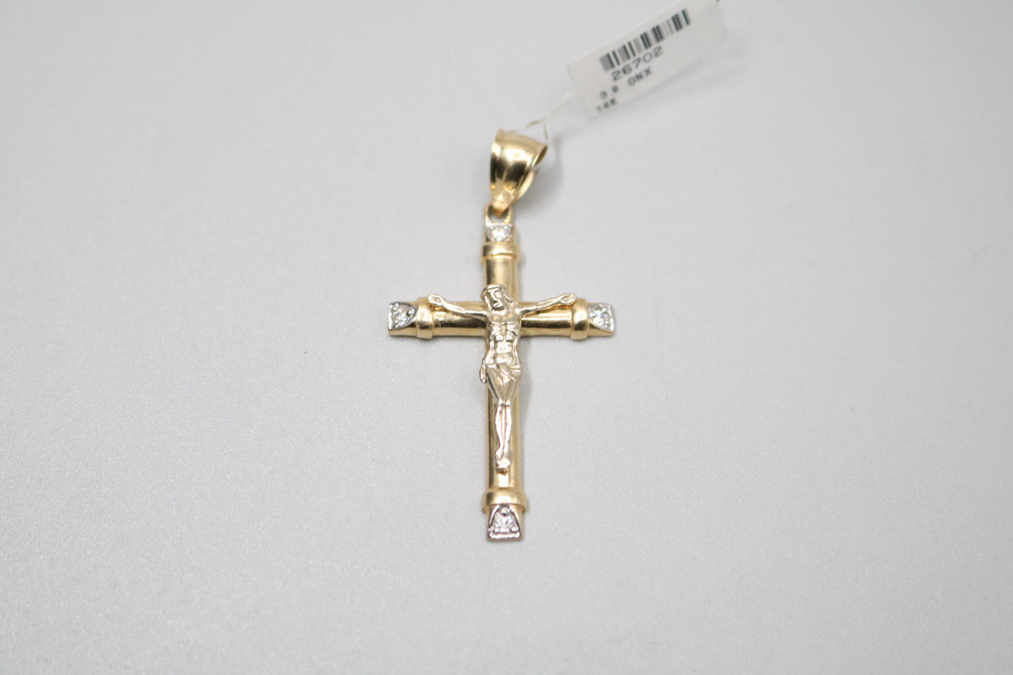 14K Two Tone Jesus Charm with Clear Stones