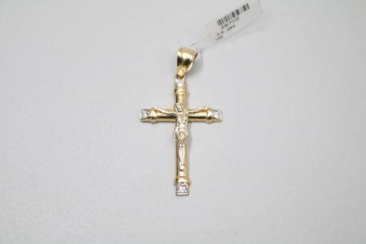 14K Two Tone Jesus Charm with Clear Stones